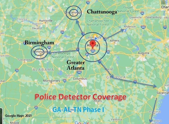 Police Detector Map GA-TN-AL